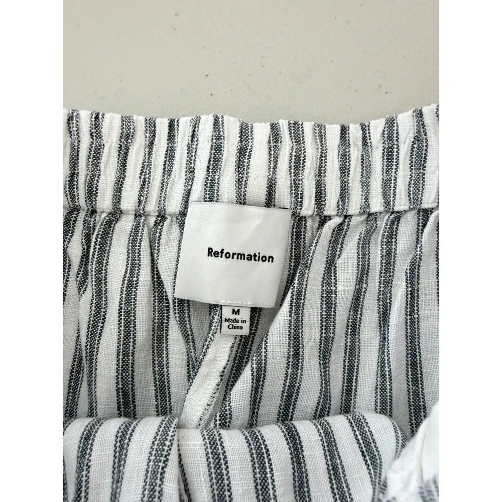 Reformation Fernando Pants Blue White Striped Linen Wide Leg